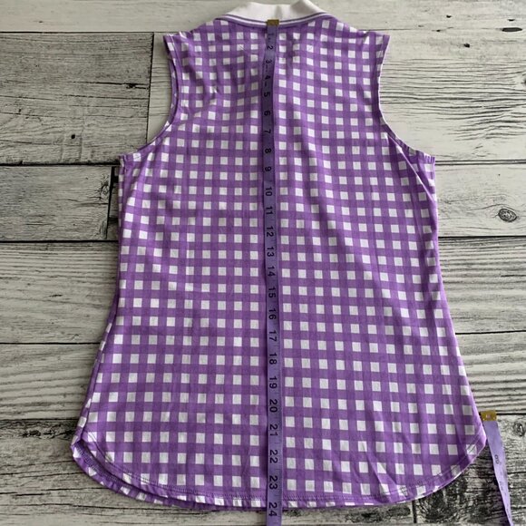 Polo Golf Ralph Lauren Tailored Fit Shirt Purple Gingham Quarter Button Tank Top - Picture 11 of 12
